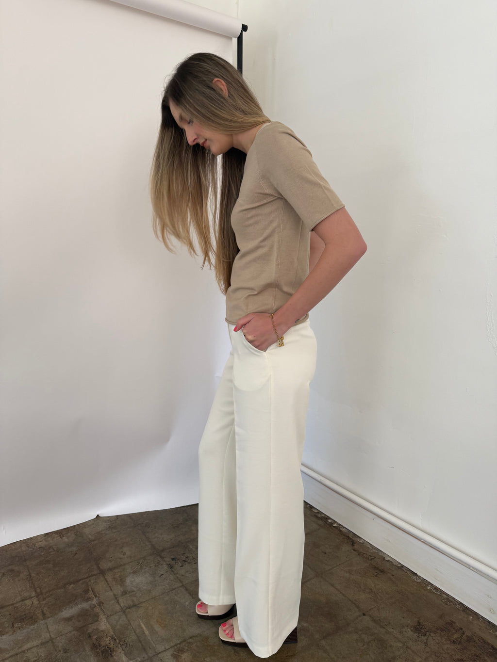 Lucy Paris Valli Ivory Wide Leg Trouser Pants