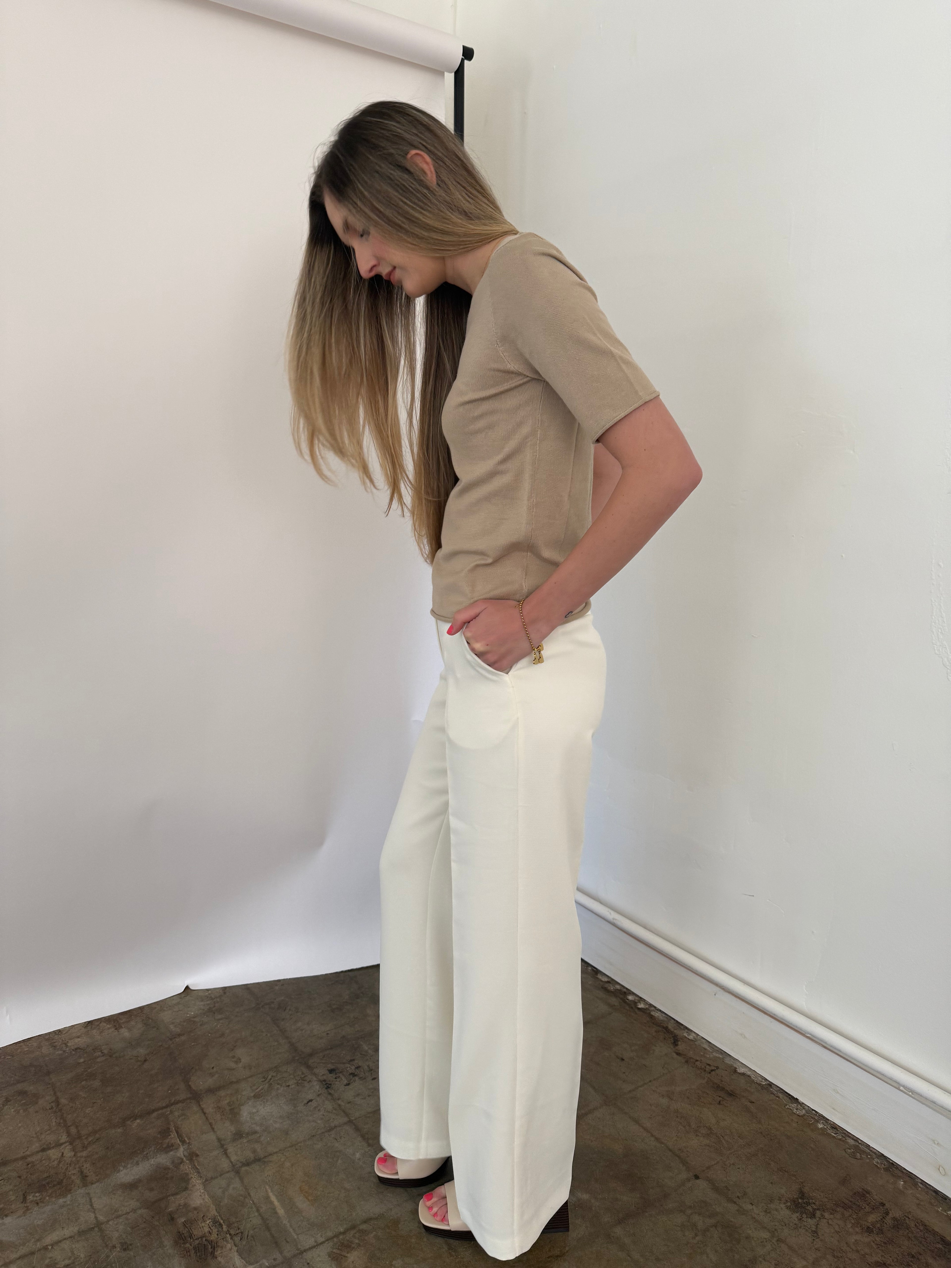 Lucy Paris Valli Ivory Wide Leg Trouser Pants