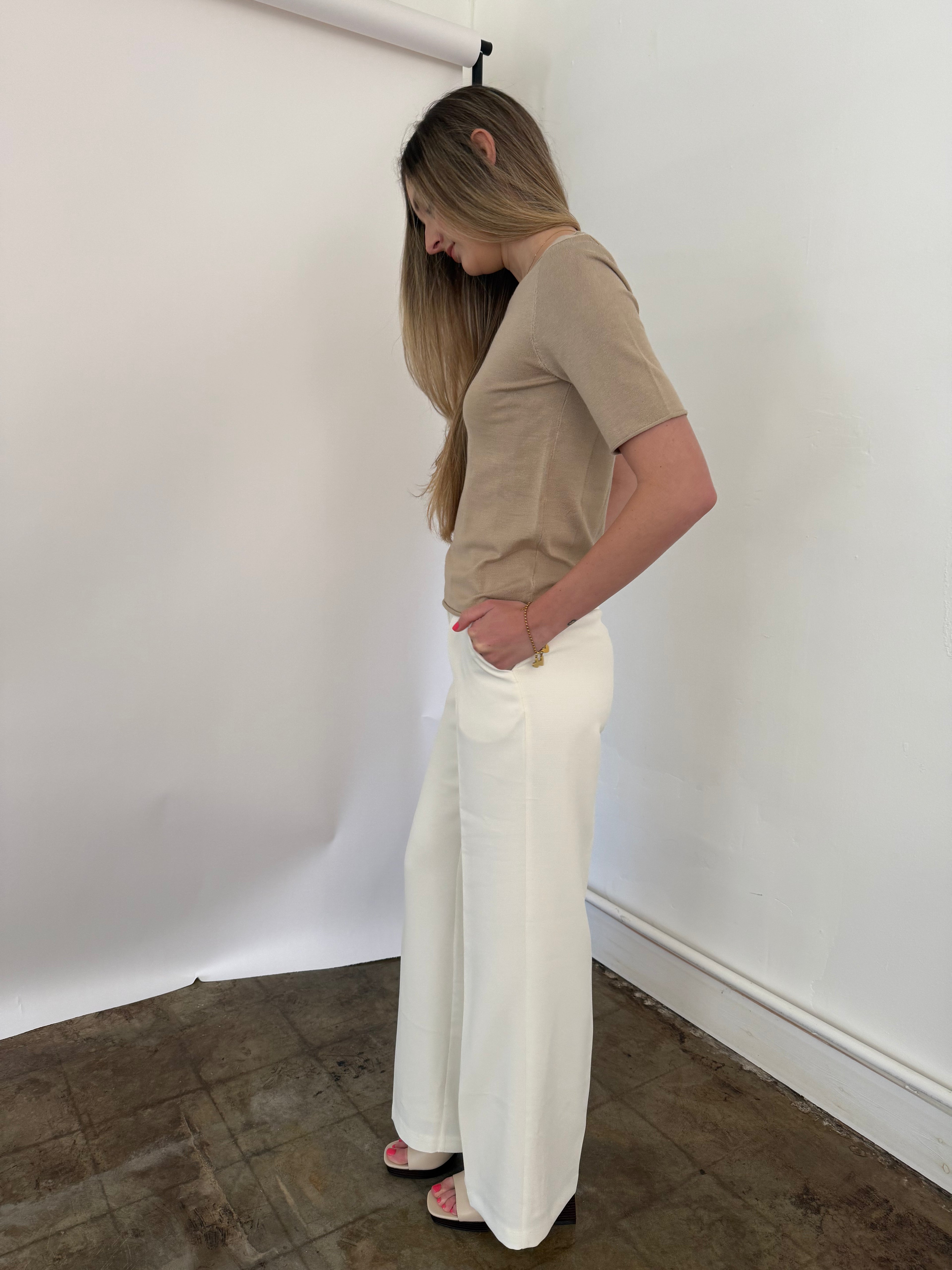 Lucy Paris Valli Ivory Wide Leg Trouser Pants