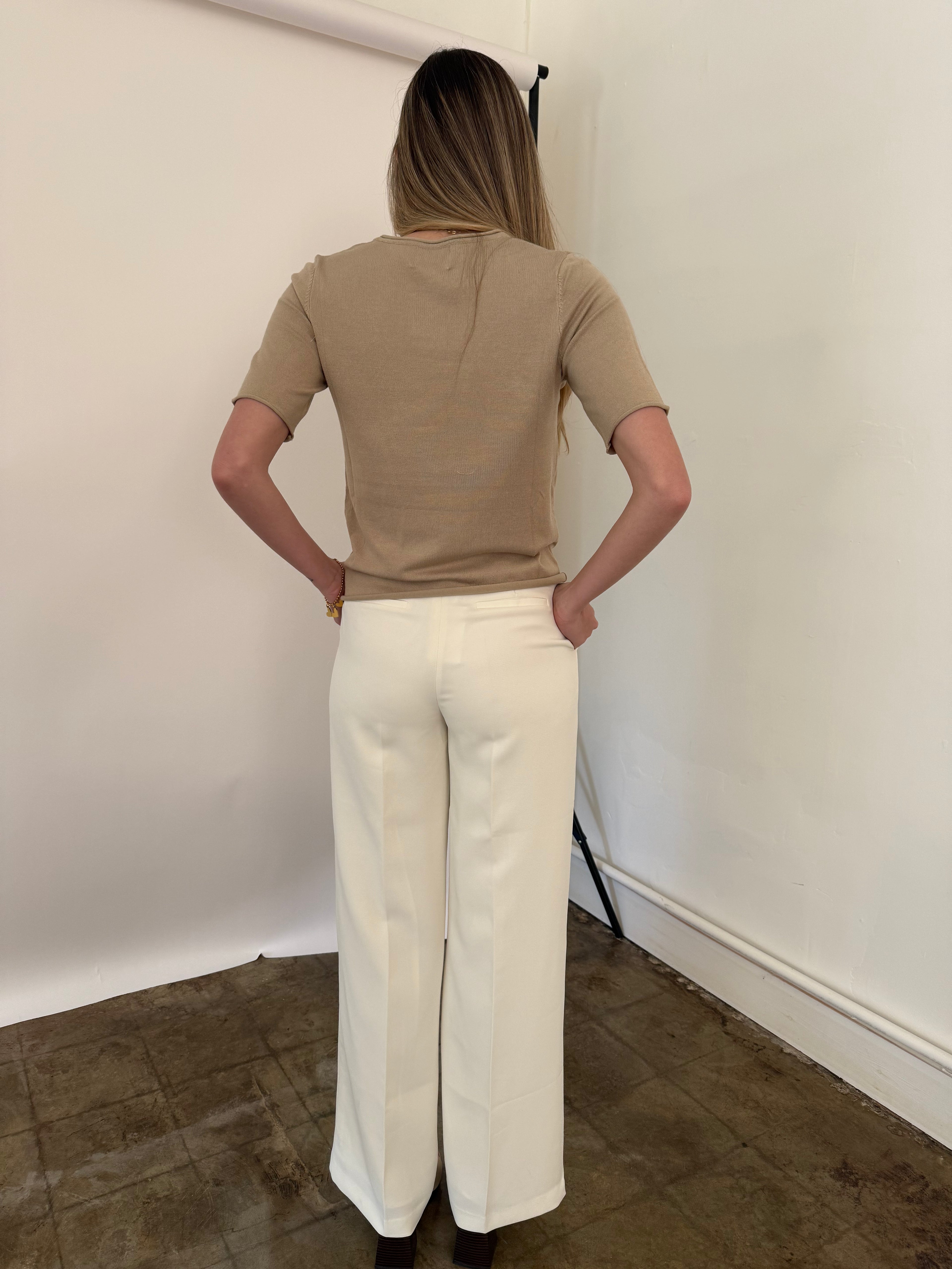 Lucy Paris Valli Ivory Wide Leg Trouser Pants