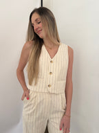 FRNCH Pia Cream Floral Embossed Buttoned Vest Top