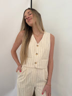 FRNCH Pia Cream Floral Embossed Buttoned Vest Top