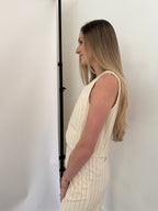 FRNCH Pia Cream Floral Embossed Buttoned Vest Top