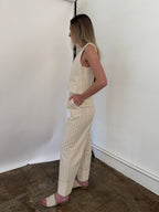 FRNCH Pia Cream Floral Embossed Pinstripe Pants