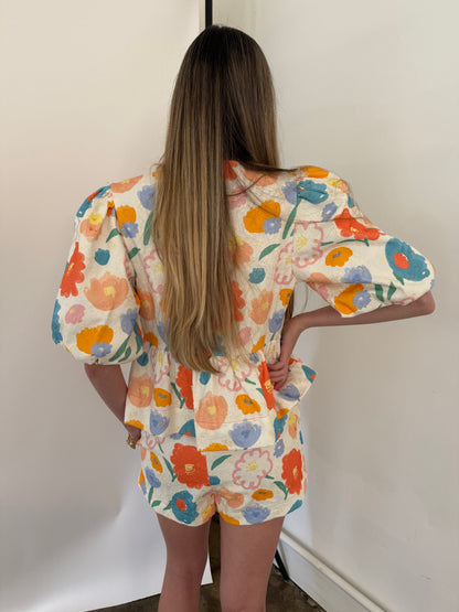 Aureum Aria Floral Print Drawstring Shorts