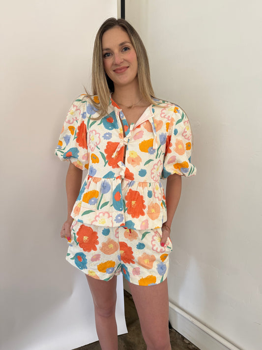 Aureum Aria Floral Print Drawstring Shorts