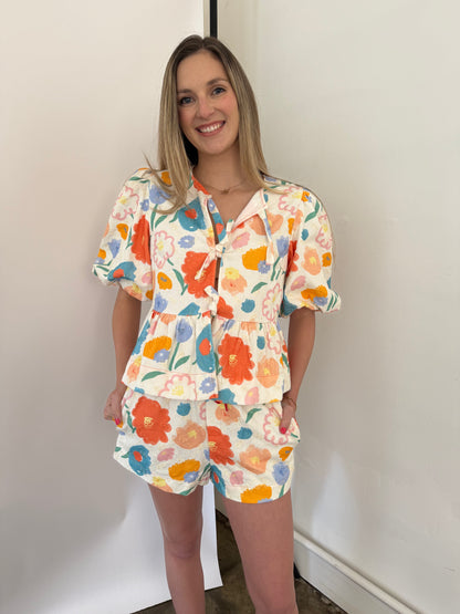 Aureum Aria Floral Print Drawstring Shorts