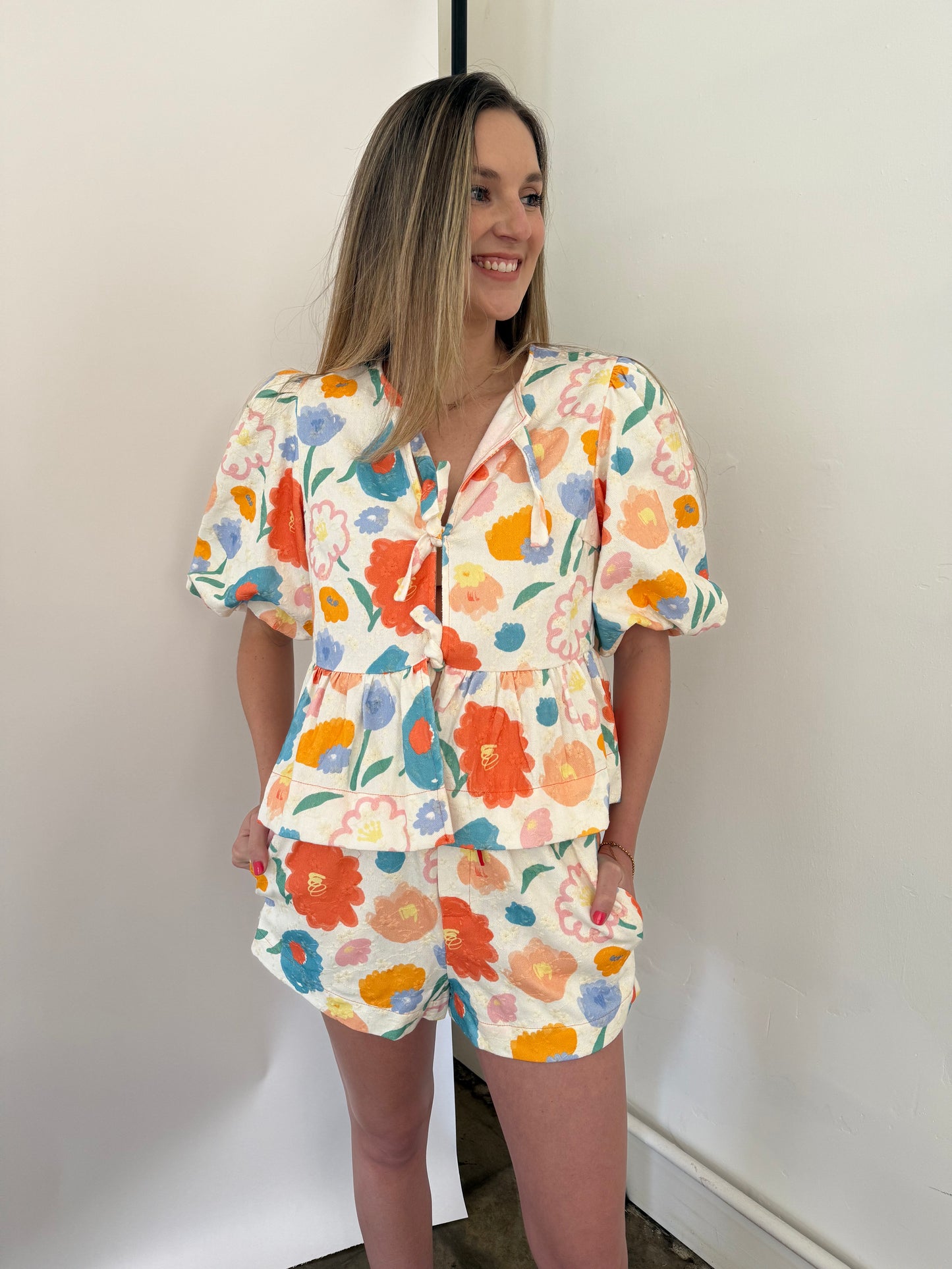 Aureum Aria Floral Print Drawstring Shorts