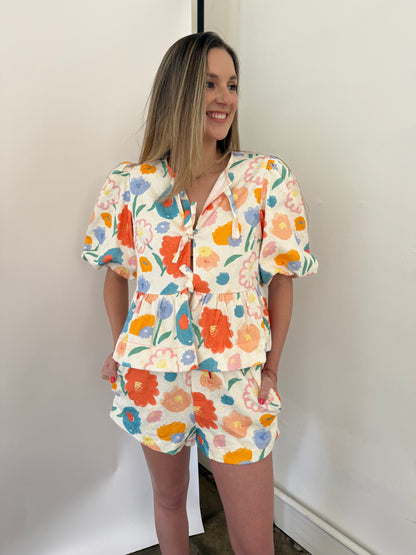 Aureum Aria Floral Print Drawstring Shorts