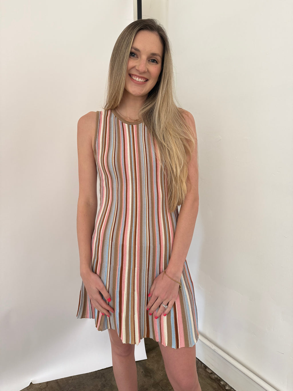 Lucy Paris Jade Blush Striped Fit Flare Mini Dress