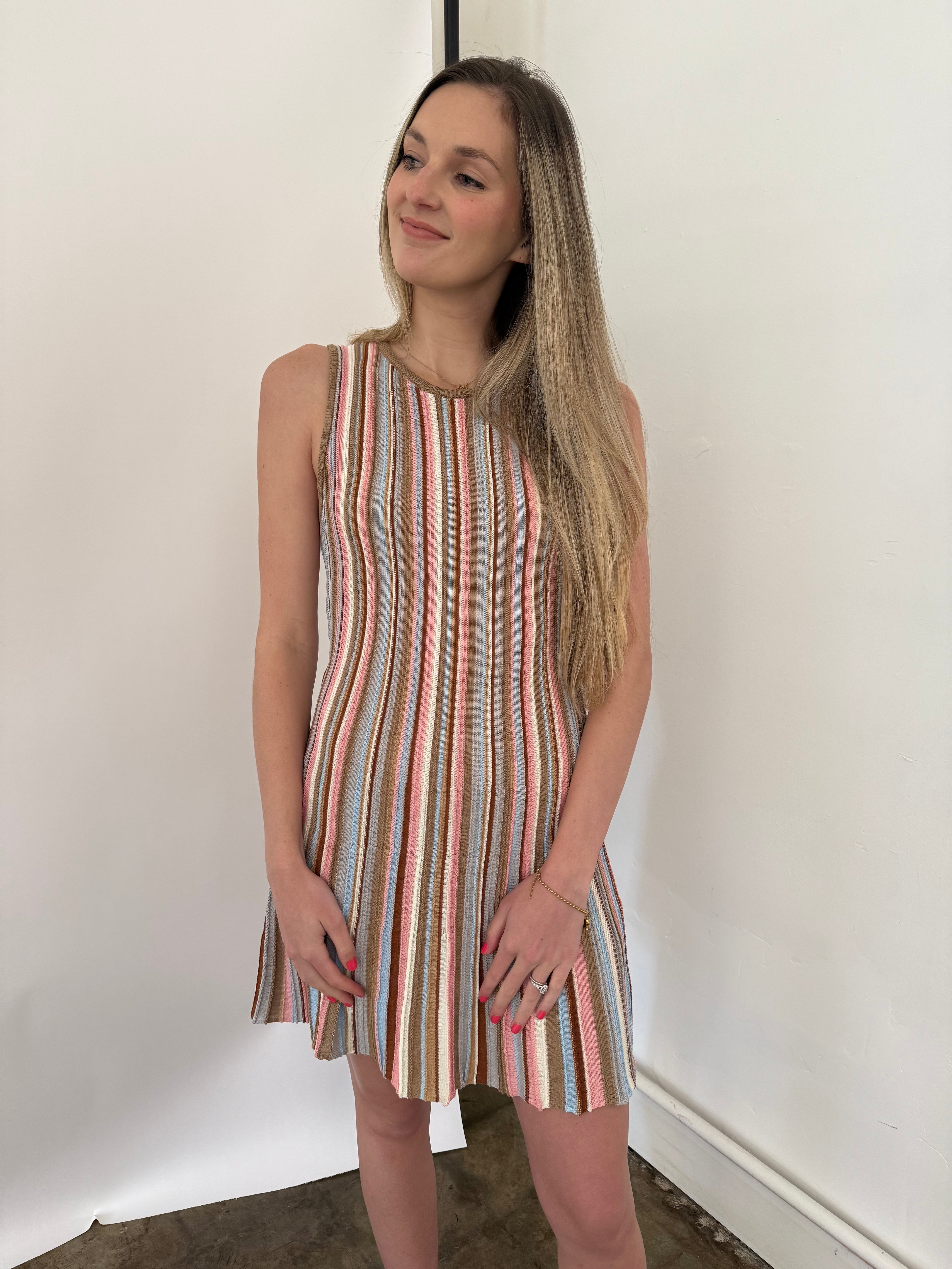 Lucy Paris Jade Blush Striped Fit Flare Mini Dress