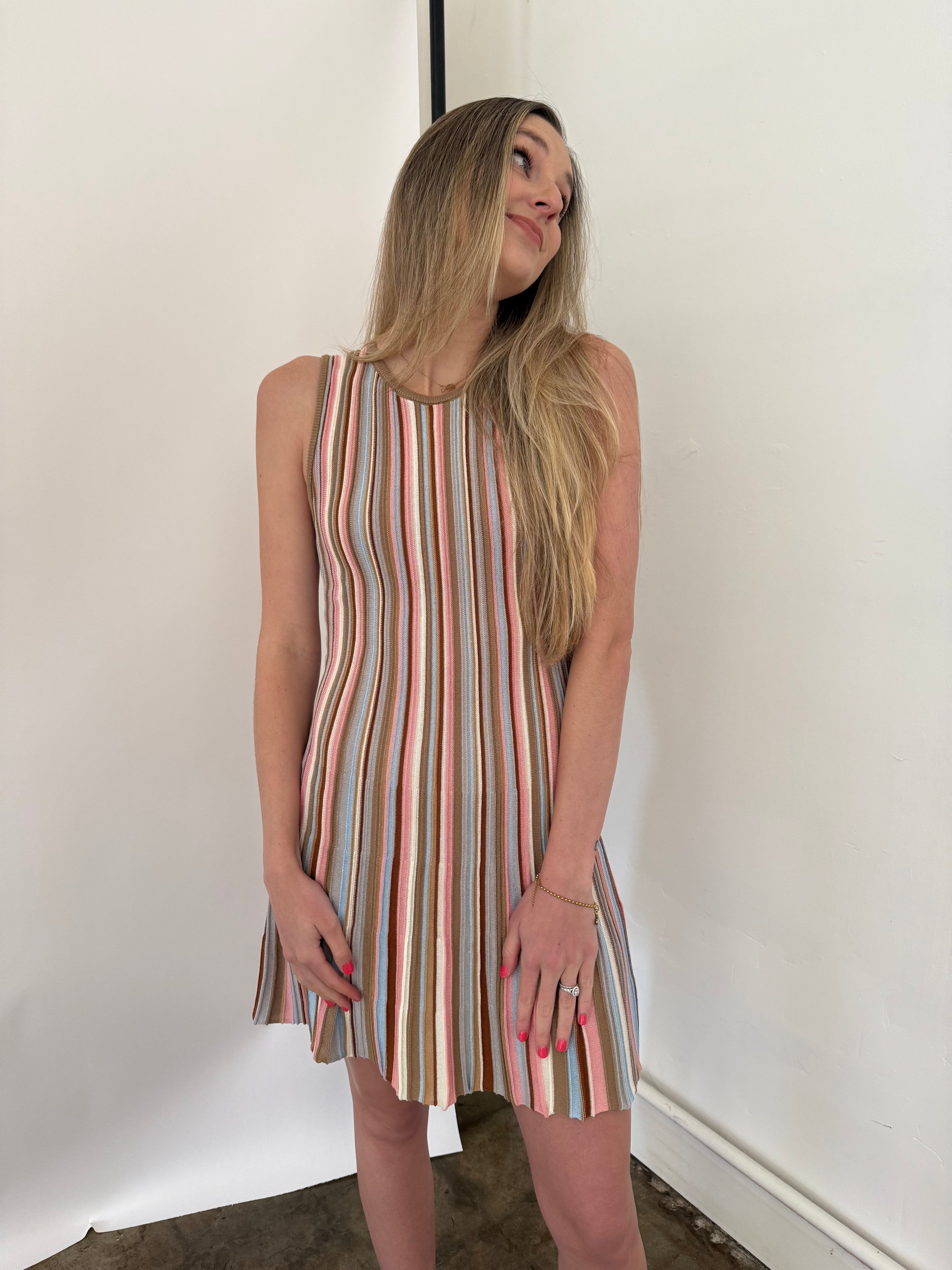 Lucy Paris Jade Blush Striped Fit Flare Mini Dress