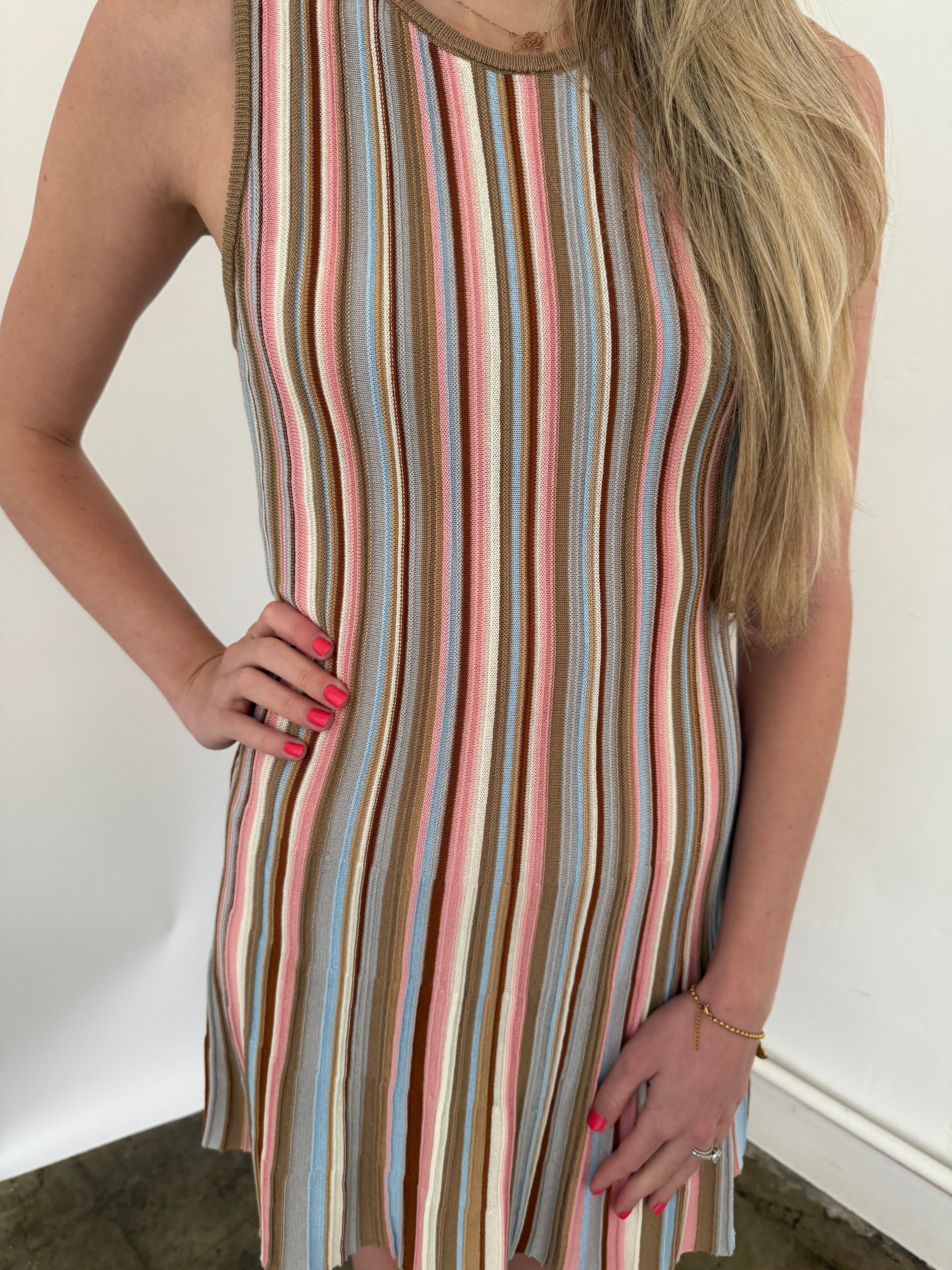 Lucy Paris Jade Blush Striped Fit Flare Mini Dress