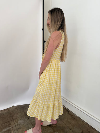 Things Between Maeve Cotton Gingham Tie Top Midi Dress (Yellow)