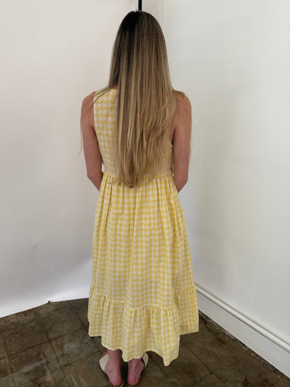 Things Between Maeve Cotton Gingham Tie Top Midi Dress (Yellow)