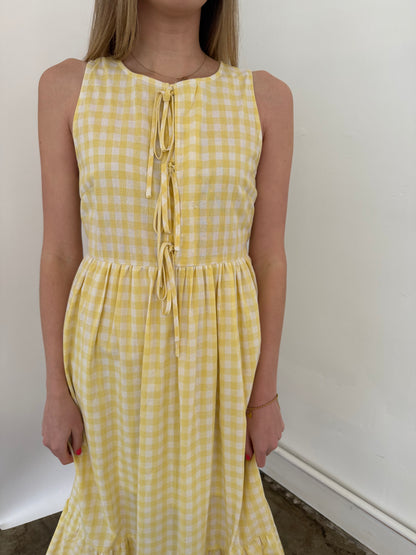 Things Between Maeve Cotton Gingham Tie Top Midi Dress (Yellow)