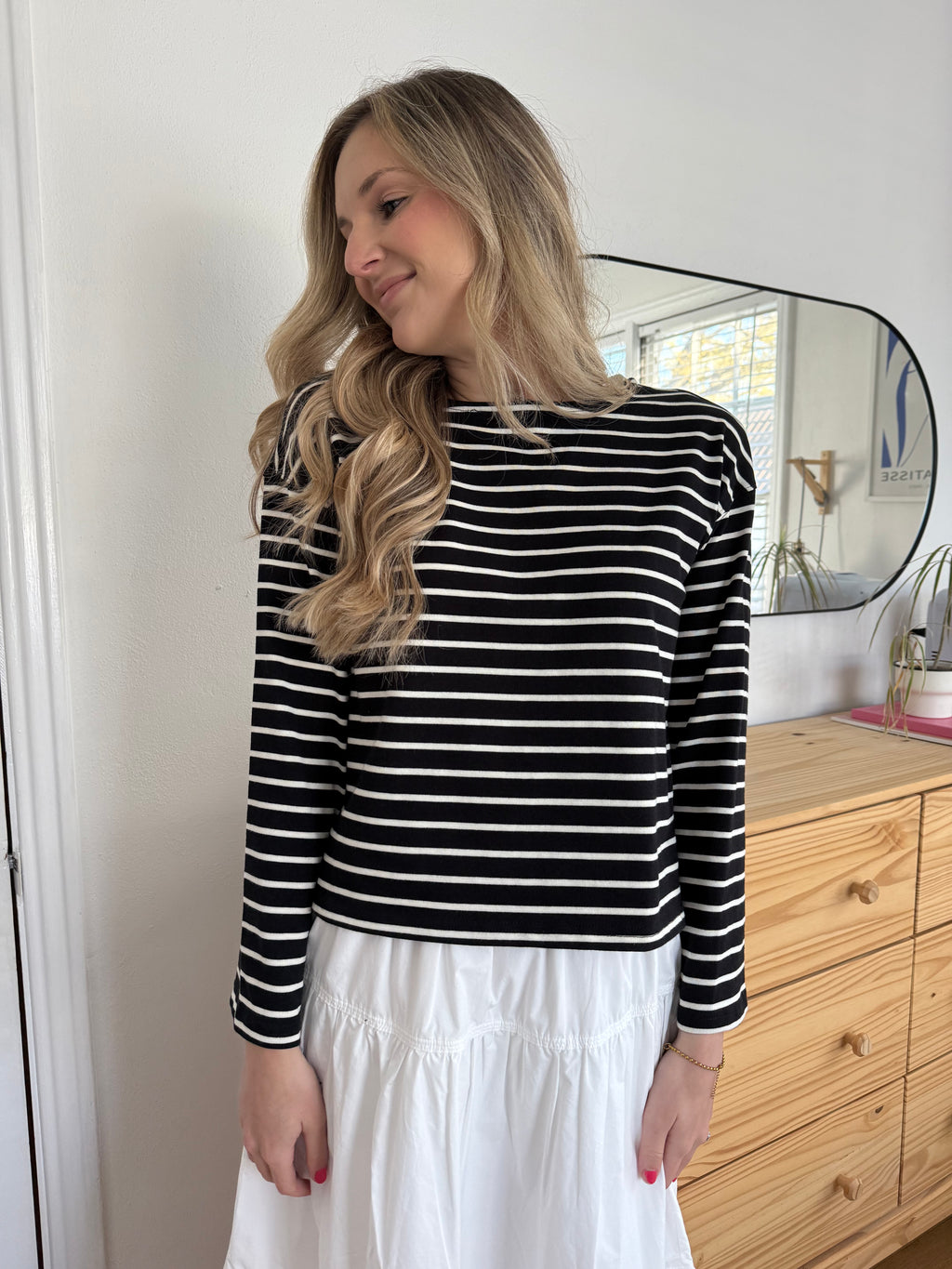 Miou Muse Aelin Black Striped Long Sleeve Top