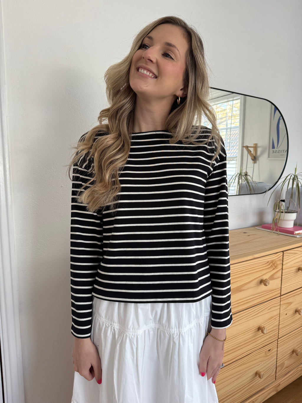 Miou Muse Aelin Black Striped Long Sleeve Top