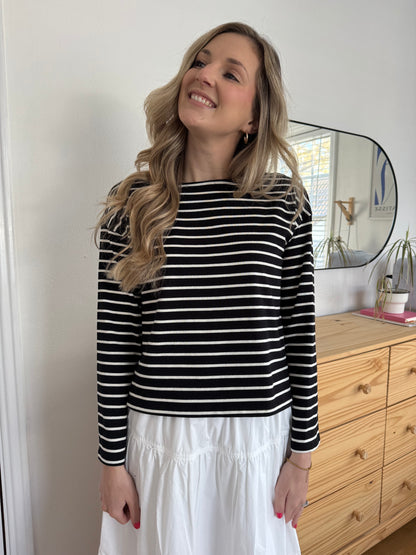 Miou Muse Aelin Black Striped Long Sleeve Top