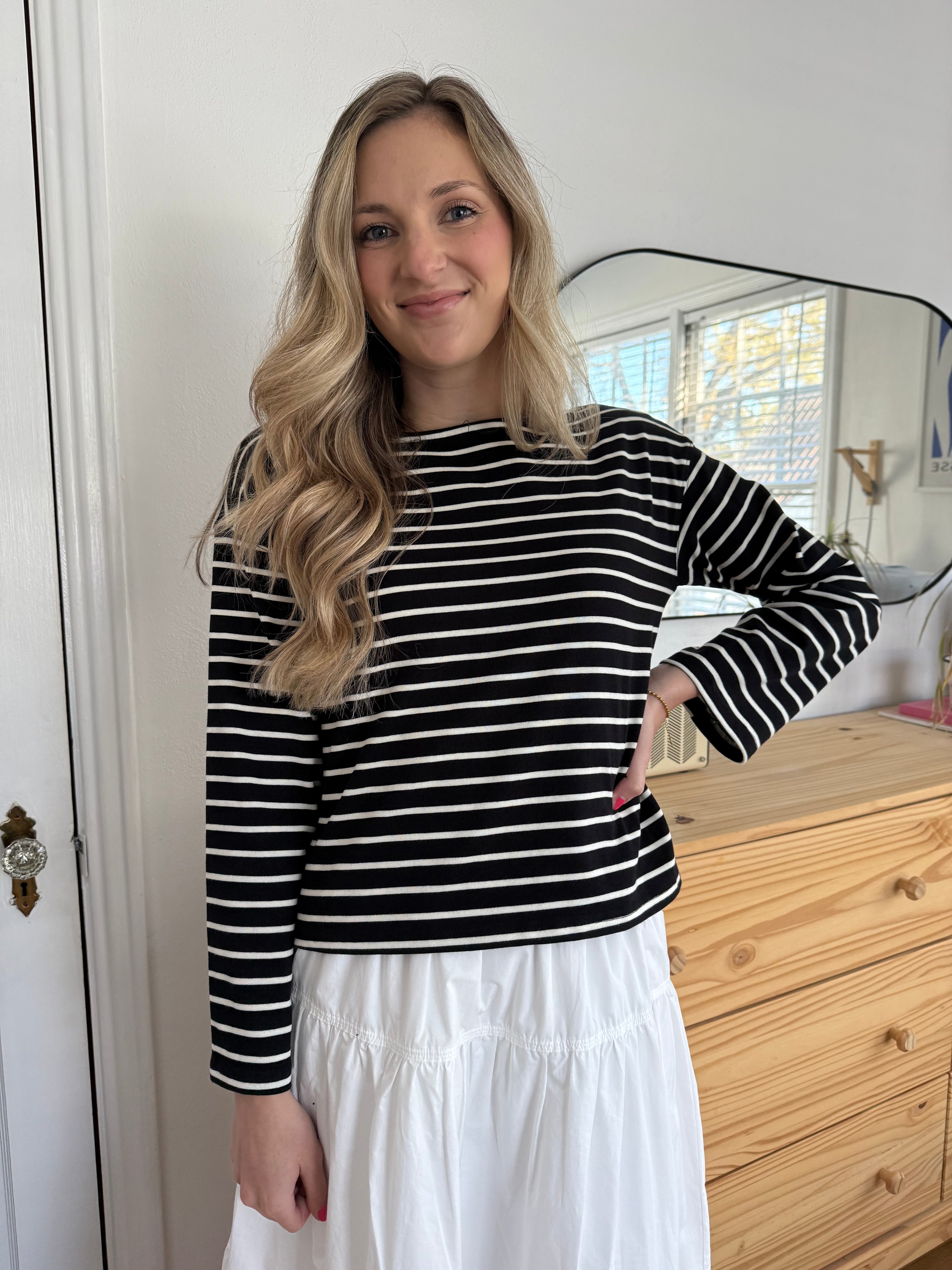 Miou Muse Aelin Black Striped Long Sleeve Top