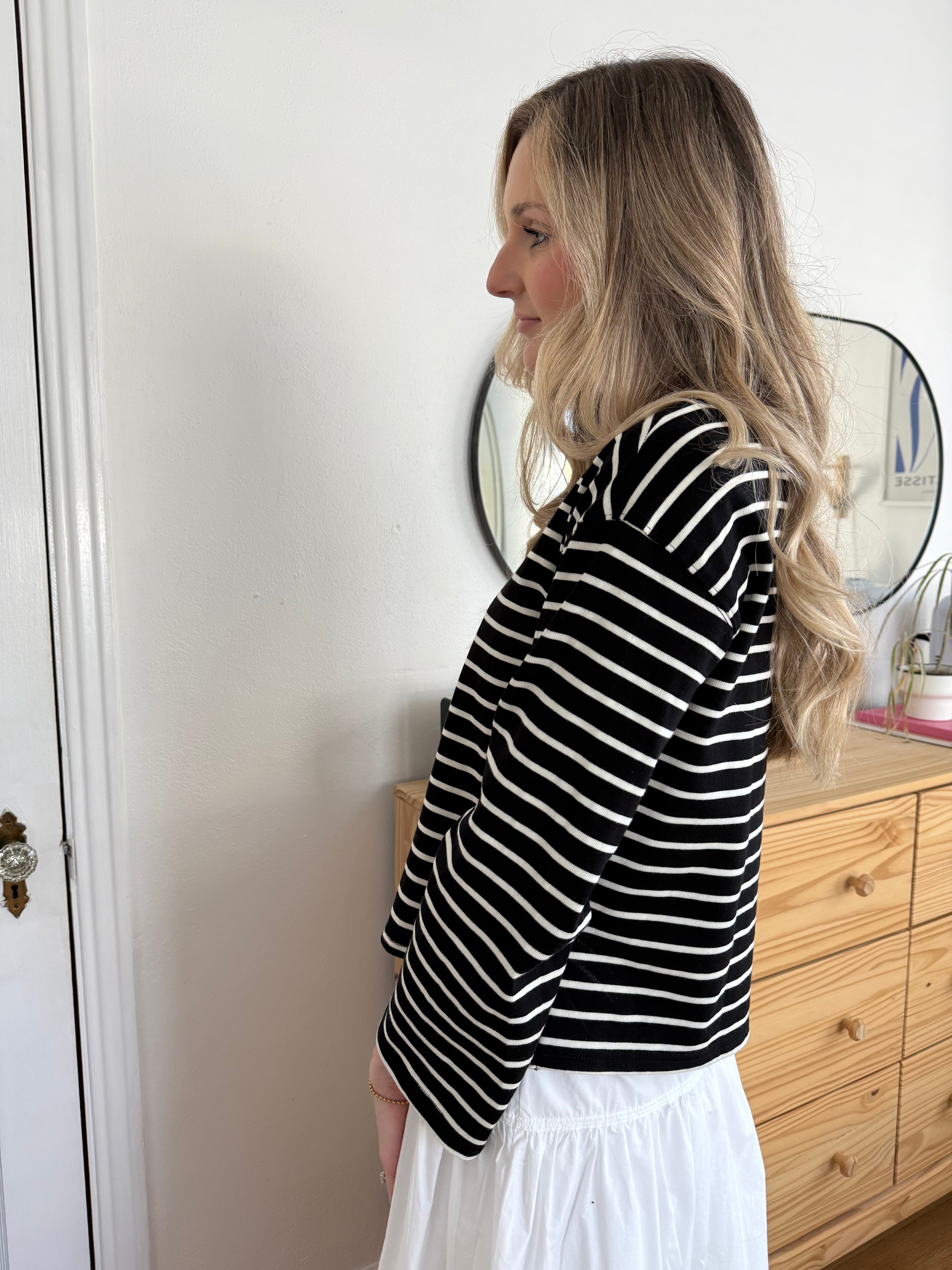 Miou Muse Aelin Black Striped Long Sleeve Top