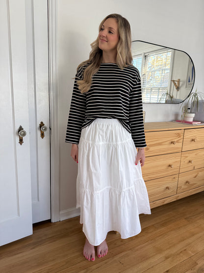 Needii Ashlyn White Cotton Tiered Midi Skirt