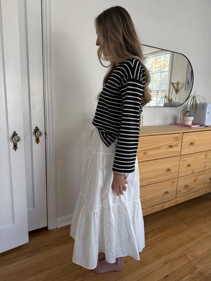 Needii Ashlyn White Cotton Tiered Midi Skirt