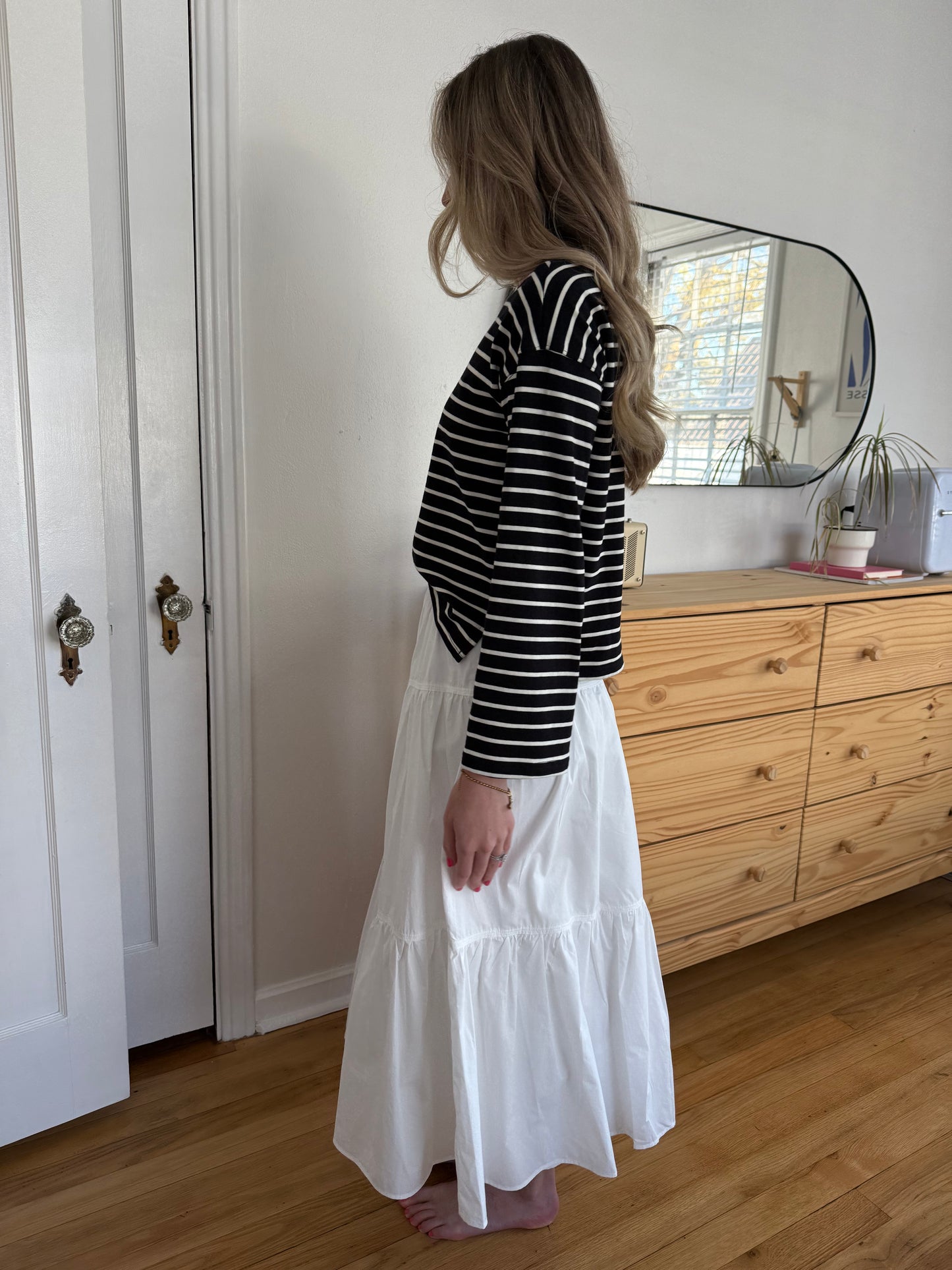 Needii Ashlyn White Cotton Tiered Midi Skirt