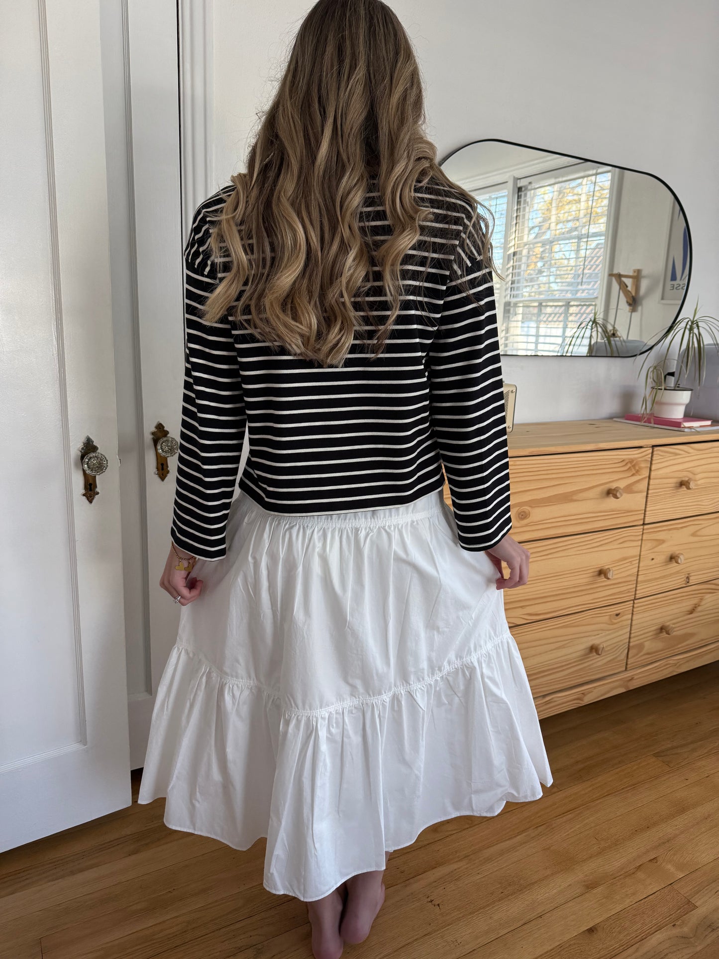 Needii Ashlyn White Cotton Tiered Midi Skirt