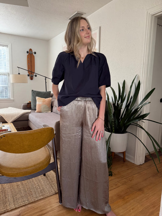 Things Between Amanda Satin Crinkle Culotte Pants (Olive)