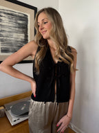 Miou Muse Micah Knit Tie Front Sleeveless Vest (Black)