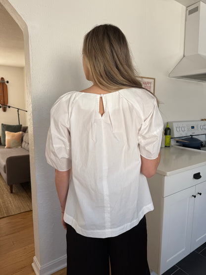 PINCH Amy V-Neck Cotton Puff Sleeve Top (White)