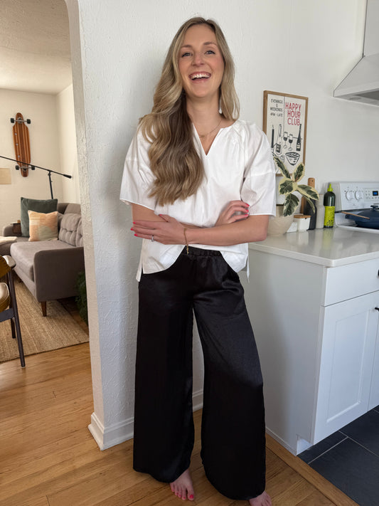 Things Between Amanda Satin Crinkle Culotte Pants (Black)