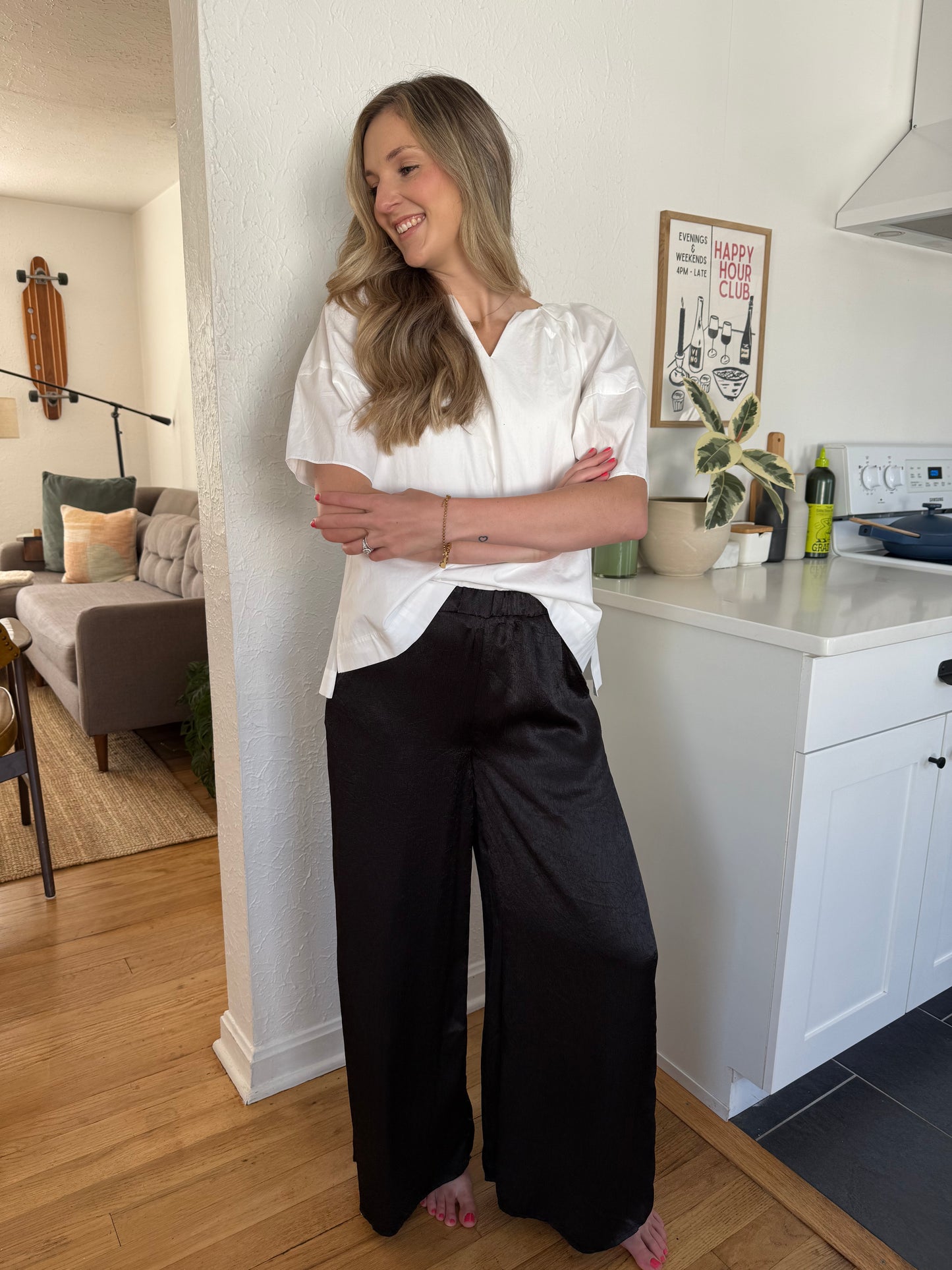 Things Between Amanda Satin Crinkle Culotte Pants (Black)