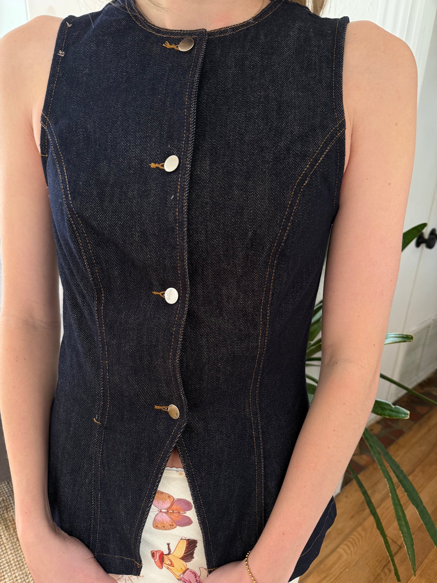 Loucia Annie Dark Denim Buttoned Vest Top