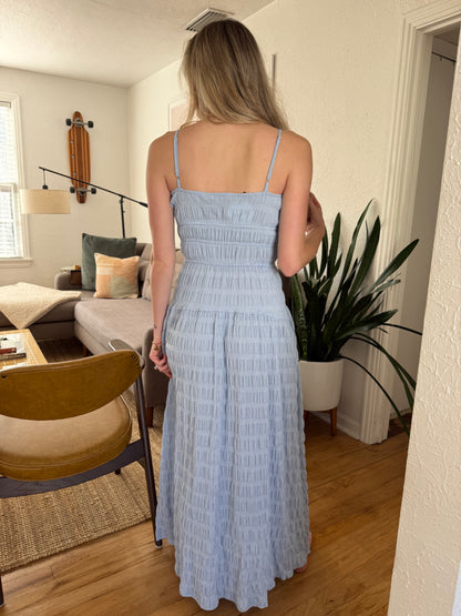 Needii Talia Blue Gingham Cinched Maxi Dress