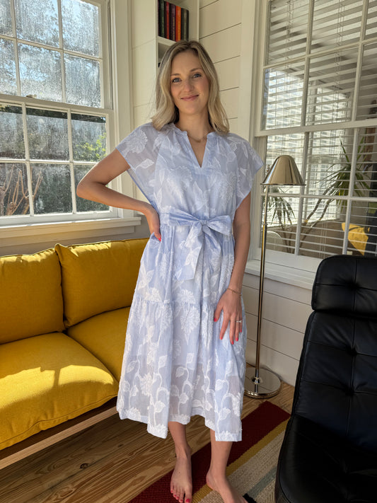 PINCH Ayla Blue Floral Print Belted Midi Dress