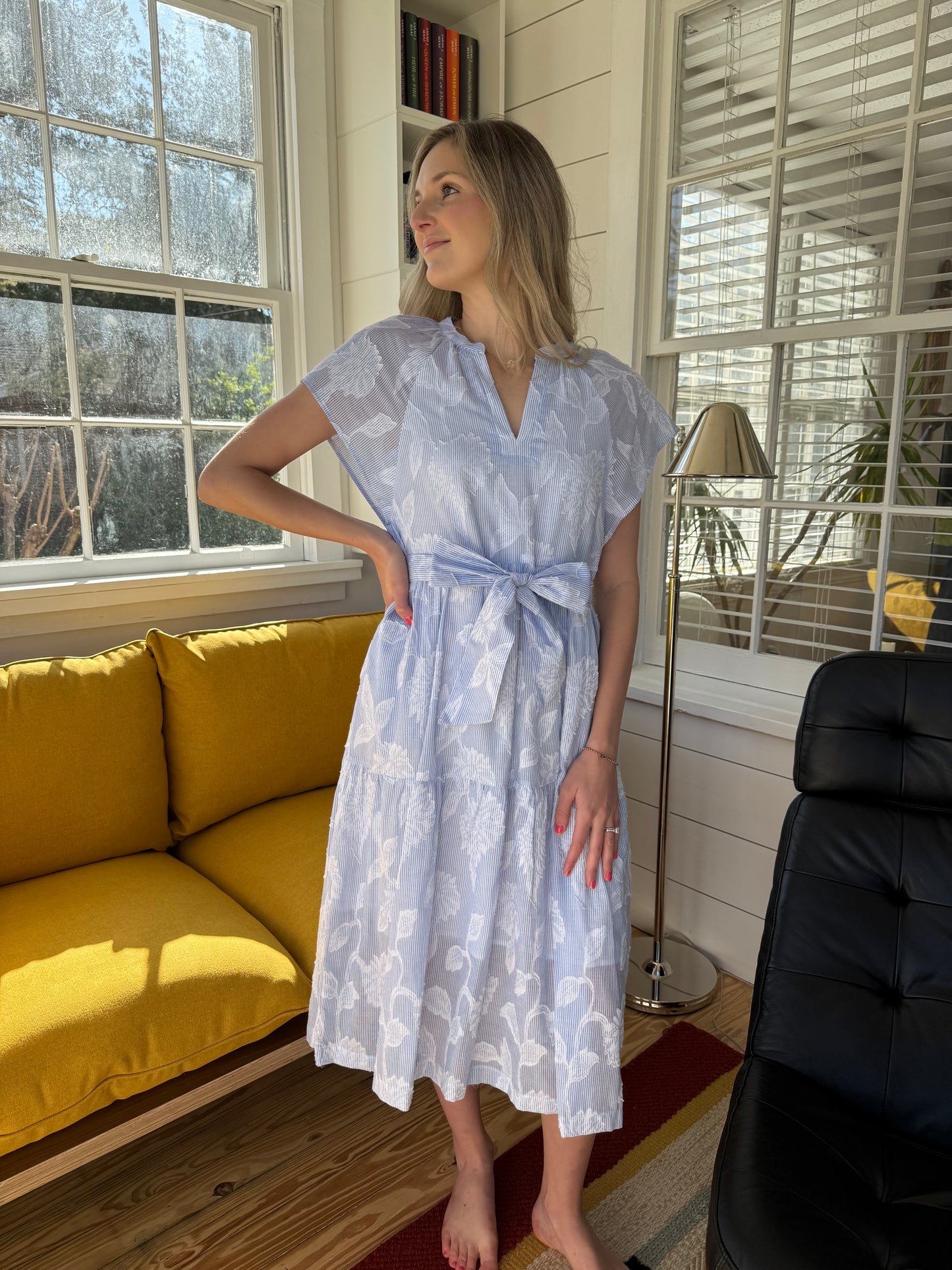 PINCH Ayla Blue Floral Print Belted Midi Dress