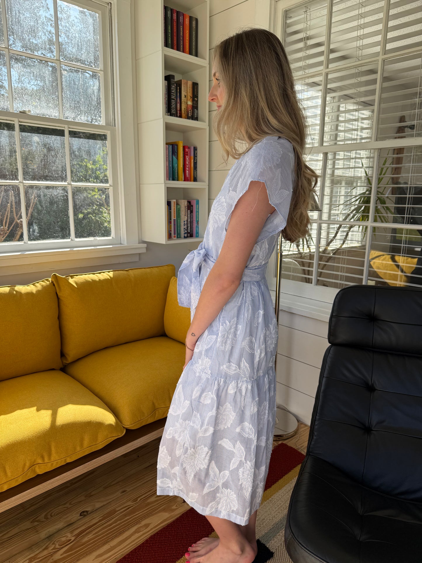 PINCH Ayla Blue Floral Print Belted Midi Dress