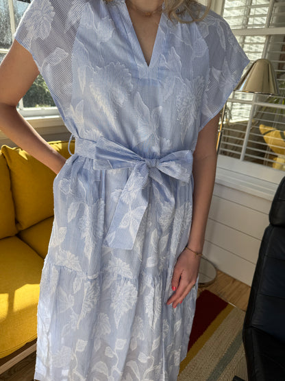 PINCH Ayla Blue Floral Print Belted Midi Dress