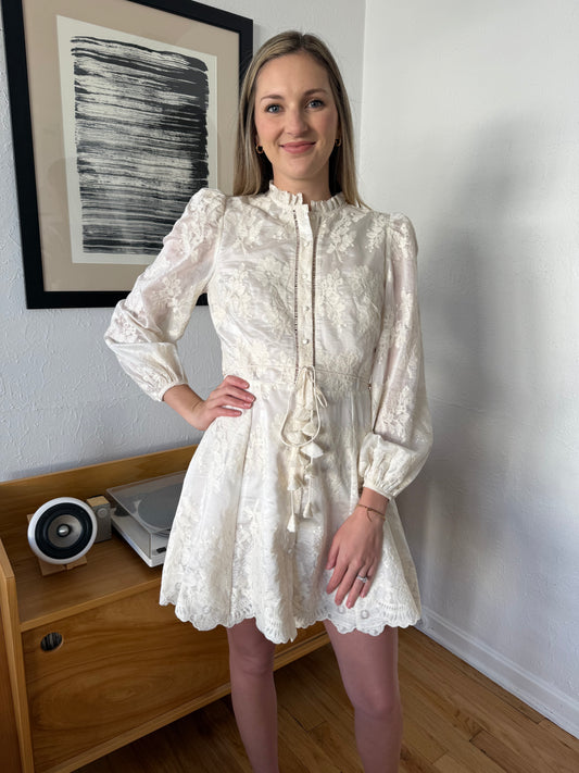 Lucy Paris Valetta Cream Embroidered Button Mini Dress