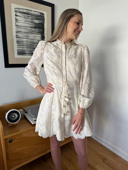 Lucy Paris Valetta Cream Embroidered Button Mini Dress