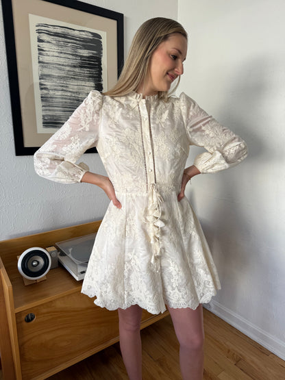 Lucy Paris Valetta Cream Embroidered Button Mini Dress