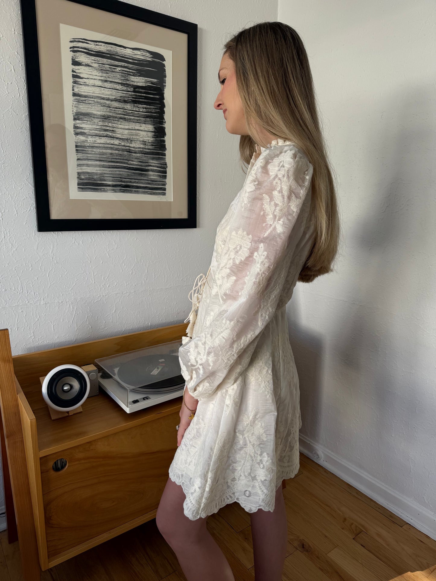 Lucy Paris Valetta Cream Embroidered Button Mini Dress