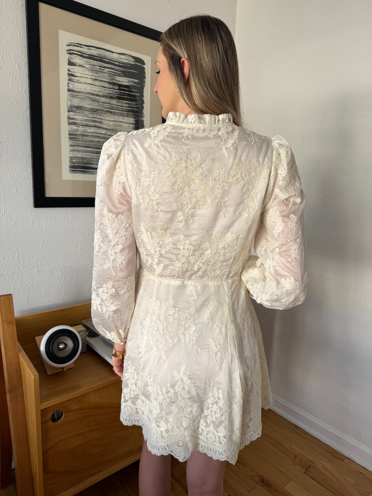 Lucy Paris Valetta Cream Embroidered Button Mini Dress