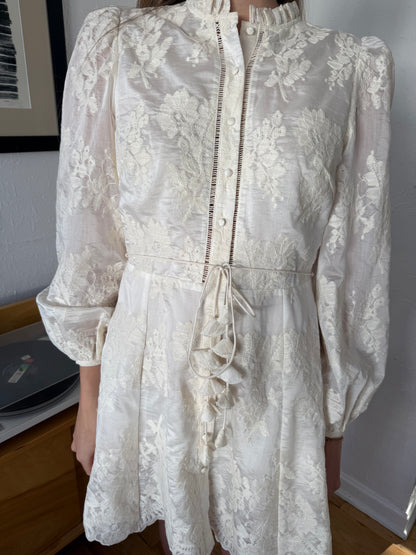 Lucy Paris Valetta Cream Embroidered Button Mini Dress