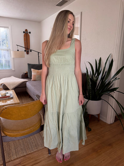 Needii Ashley Cotton Tank Smocked Midi Dress (Sage)