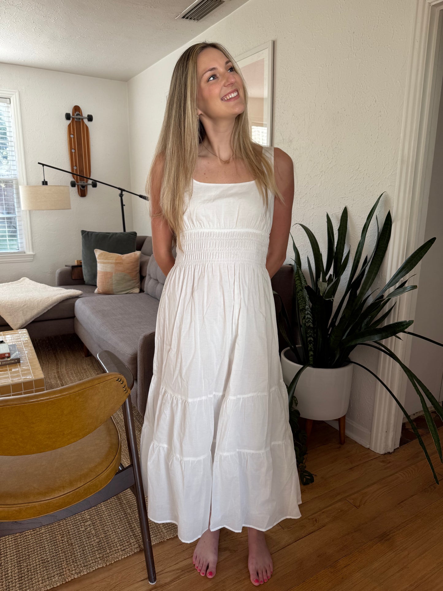 Needii Ashley Cotton Tank Smocked Midi Dress (White)