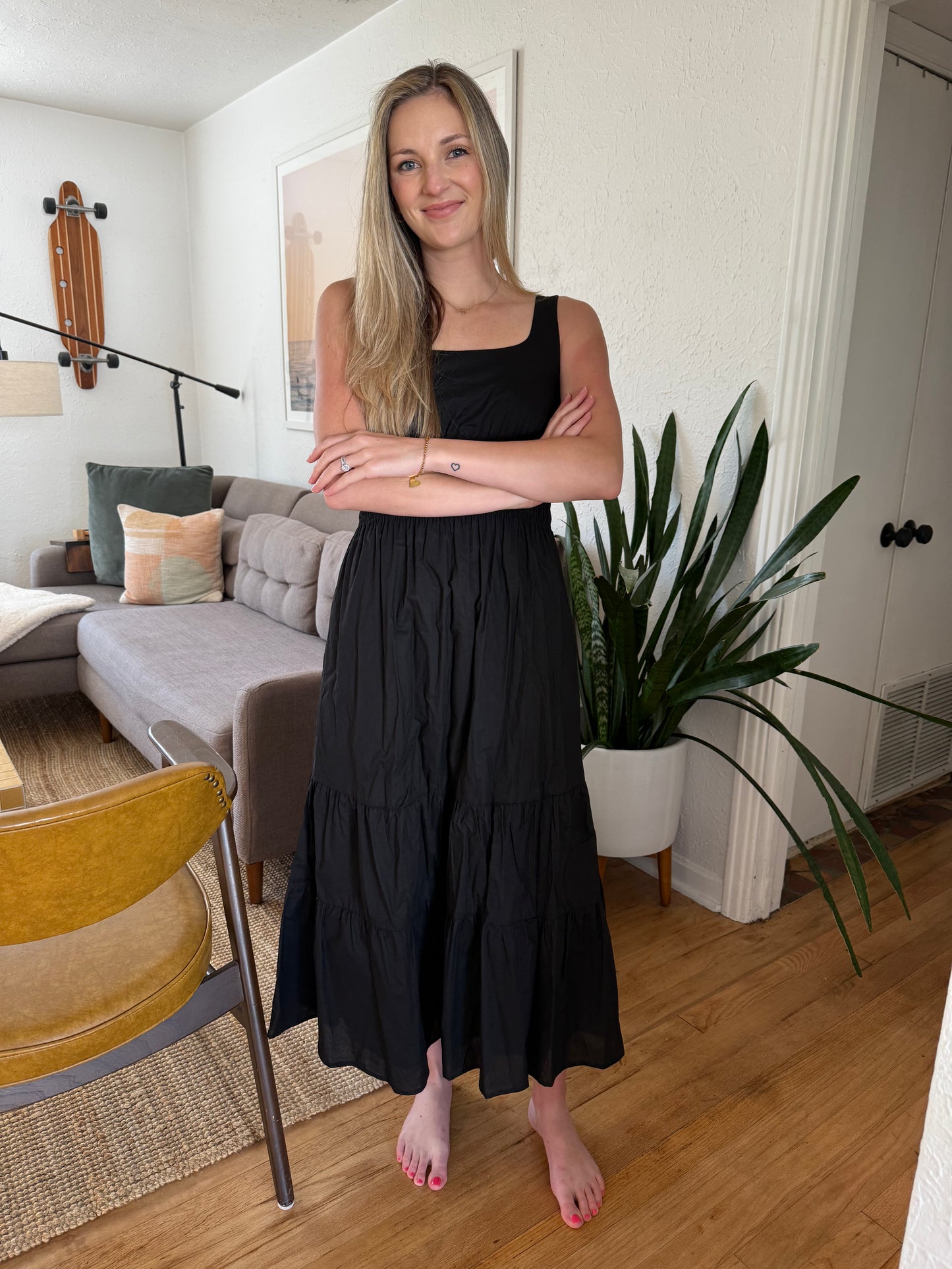 Needii Ashley Cotton Tank Smocked Midi Dress (Black)