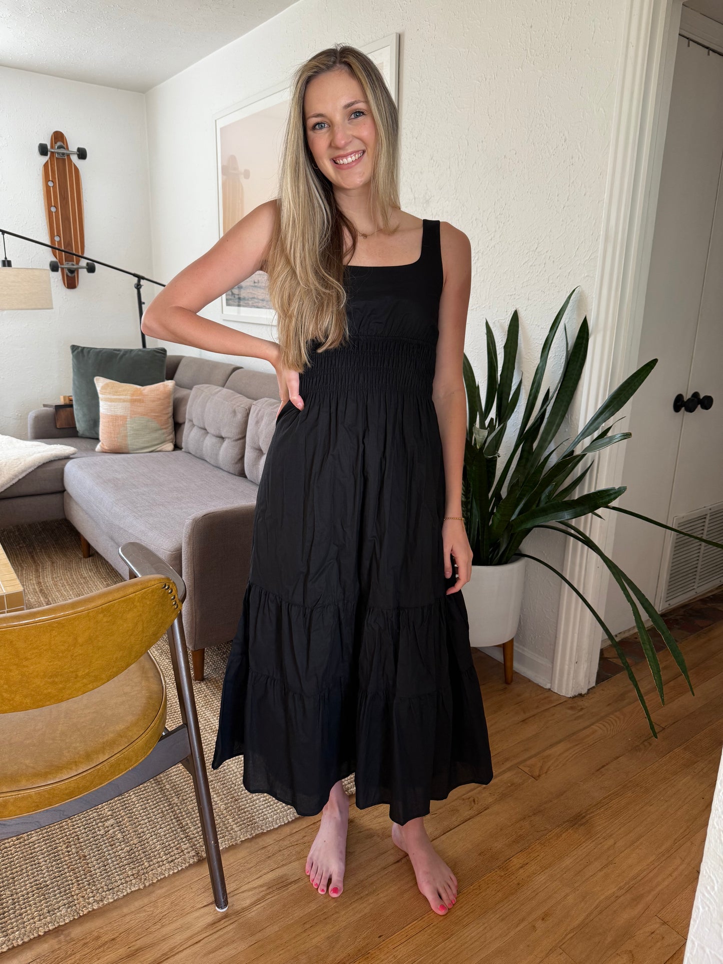 Needii Ashley Cotton Tank Smocked Midi Dress (Black)